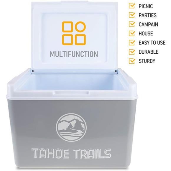 24Quart Ice Cooler Chest with Strong Handle for Camping, Gray - Picture 2 of 6